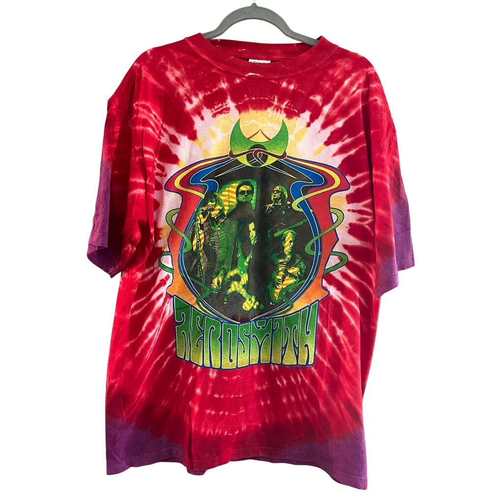 Vintage 2002 Aerosmith Girls Of Summer 2002 Red Tie Dye Tour Shirt-Large